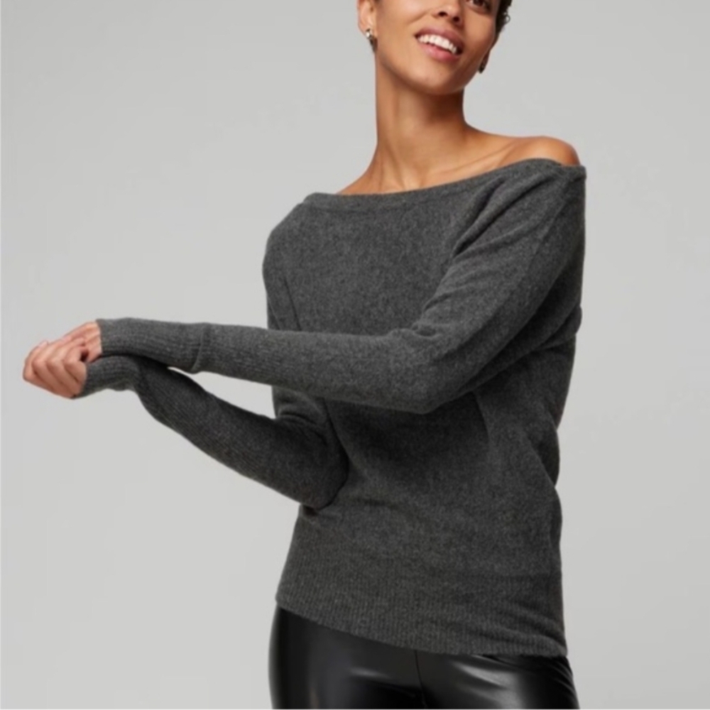 NWT White House Black Market Off Shoulder Sweater Gray Thumbholes Wool Blend M